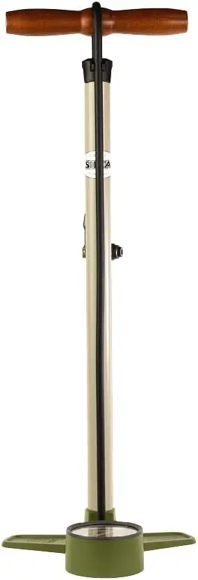 Terra Bike Floor Pump with Steel Construction, Wood Handle, 120psi | Bicycle pump, accuracy within 2%, presta and Schrader chuck