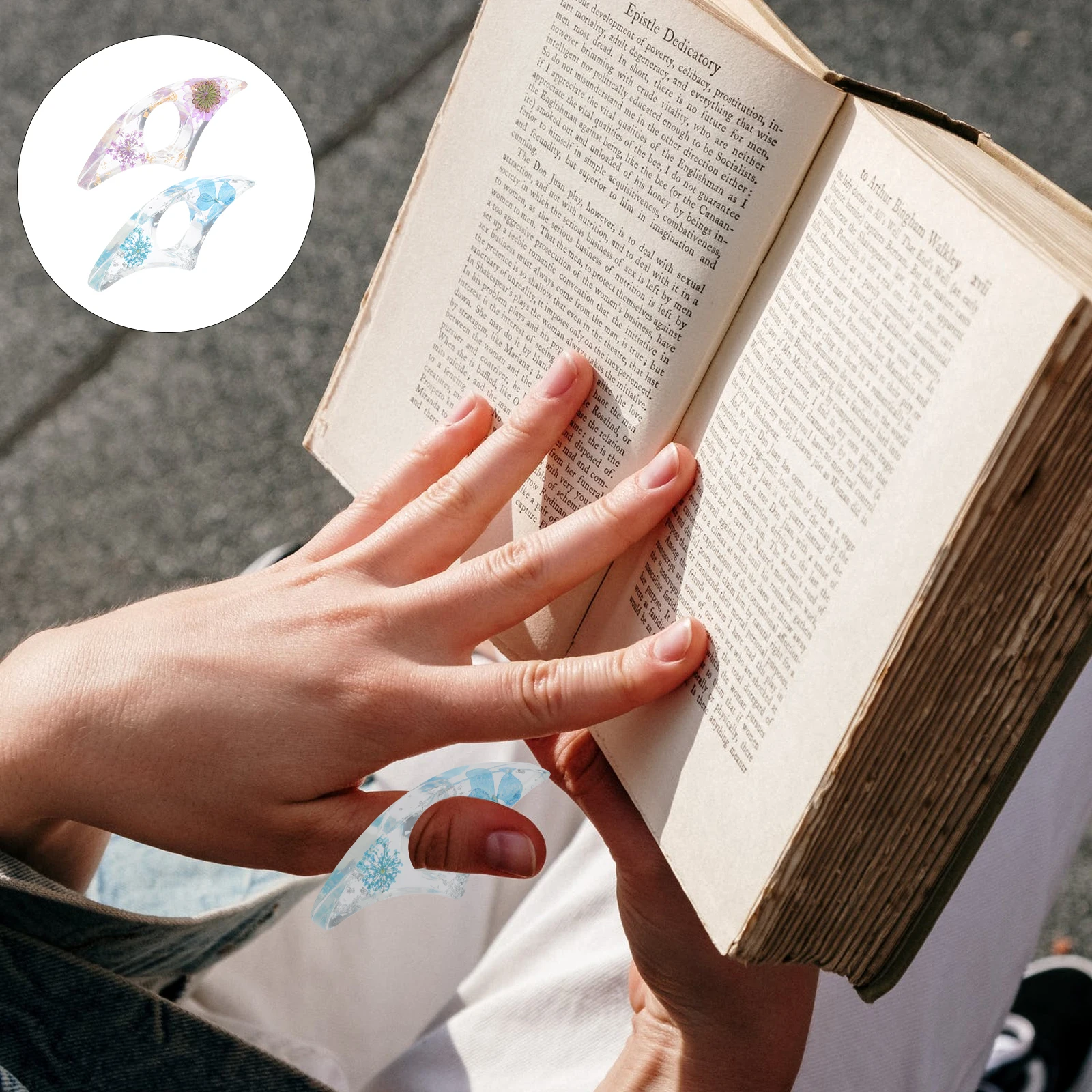 

2pcs Book Page Holder Clear Thumb Ring Bookmark Decorative Reading Accessories Flower Page Spreader Support For Holding Books
