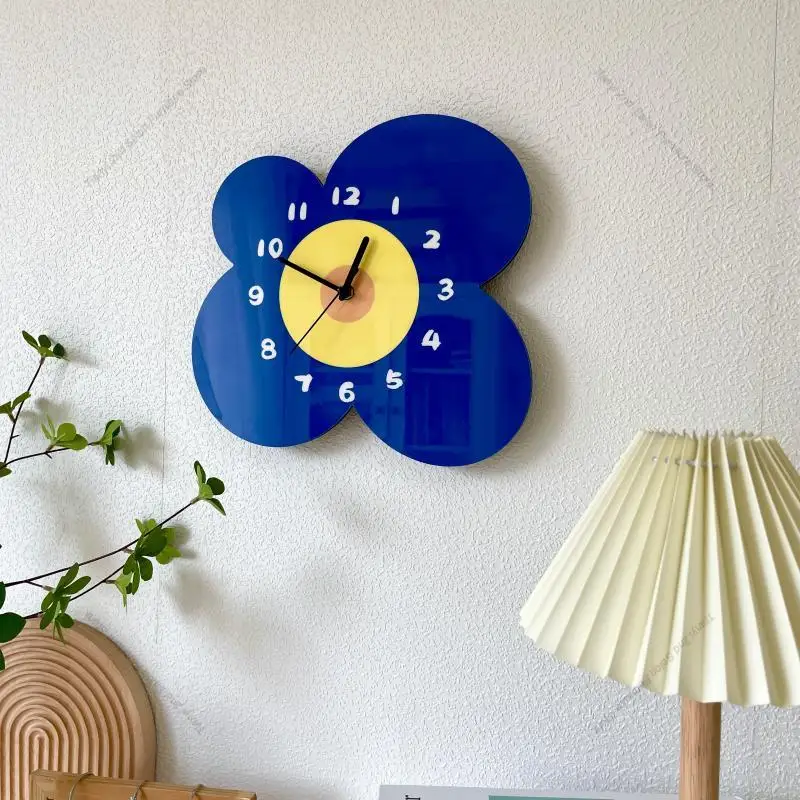 Nordic Cartoon Creative Wall Clock Luxury Modern Cute Blue Flower Clock Living Room Bedroom Home Decor تحف كبيره للمنزل FYWC