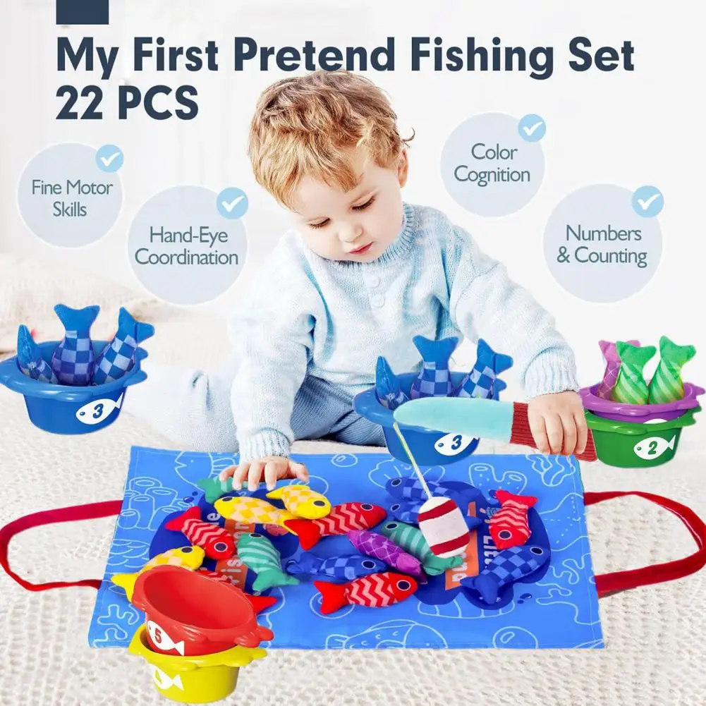 Colorful Fish Matching Toy Educational Toddler Fishing Game Set with Color Sorting Cloth Fish Toys Storage Mat for Boys