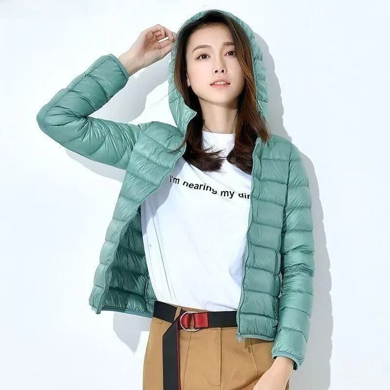 Spring 2025 Women's Lightweight down Cotton Jacket Hooded Short Stand Collar plus Size Slim Fit Coat Men's Cotton Outerwear