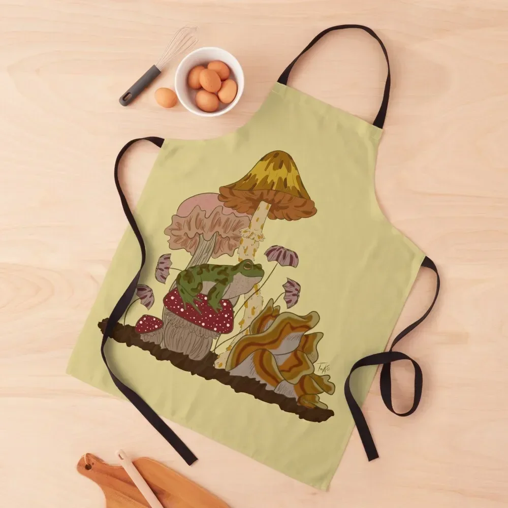 

Mushroom Frog Apron with pockets Things For Kitchen Apron