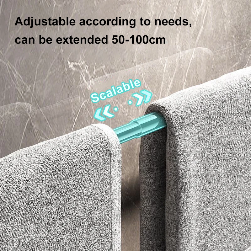 50-100CM Suction Cup Wall Towel Rack No Drilling Single Rod Retractable Towel Rack self-adhesive Storage Rack Kitchen Bathroom