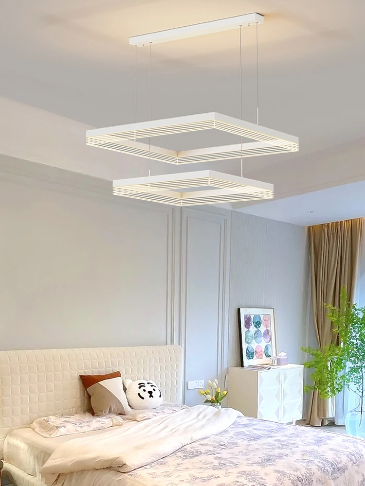 2023 Modern Square LED Chandelier For Aisle Bedroom Foyer Kitchen White Black Dimmable Remote Control Light Interior Decoration
