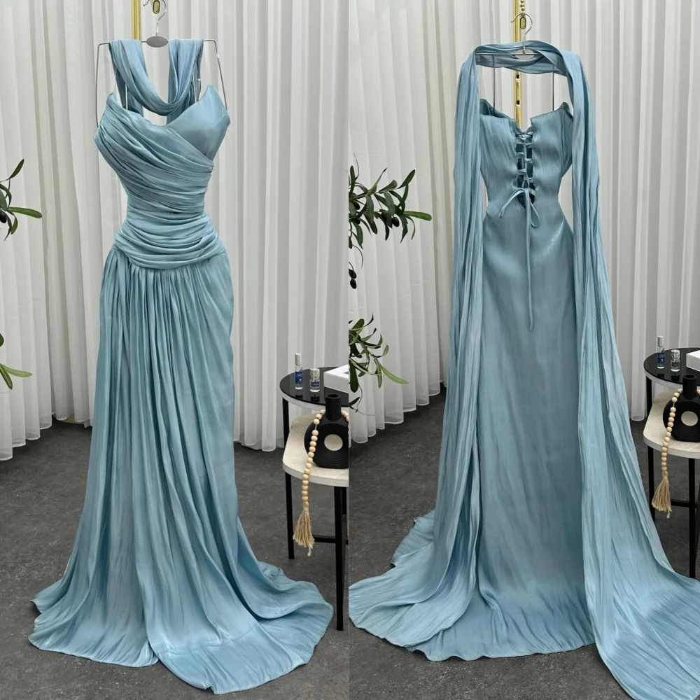 

Customized Simple Retro Jersey Pleat A-line Strapless Long Dresses Bespoke Occasion Matching Intricate