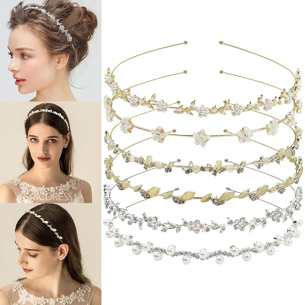 Crystal Rhinestone Headband Pearls  Hairband Women Bridal Wedding Tiara Hair Accessories Crown Headband  Headwear