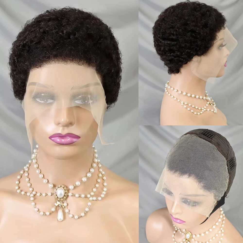Naturfarbene 13x4 Transparente Lace Frontal Perücke Afro Kinky Curly Echthaarperücke Brasilianisches Remy Echthaar für Schwarze Frauen – Detail 2