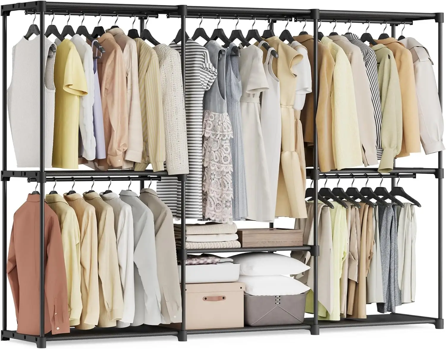 

Portable Closet Organizer with Shelves and Hanging Rods, Freestanding Storage for Bedroom, Black, 80.7 x 17.1 x 65.4 Inches