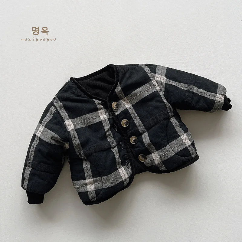 2024 winter new plaid cotton-padded coat boys and girls personality children thick coat