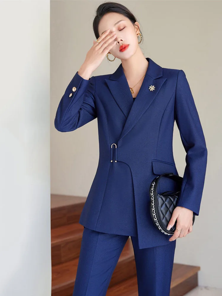 Brown Navy Black Ladies Formal Pant Suit donna giacca e pantaloni donna Business Work Wear 2 pezzi Blazer Set per l\'autunno primavera