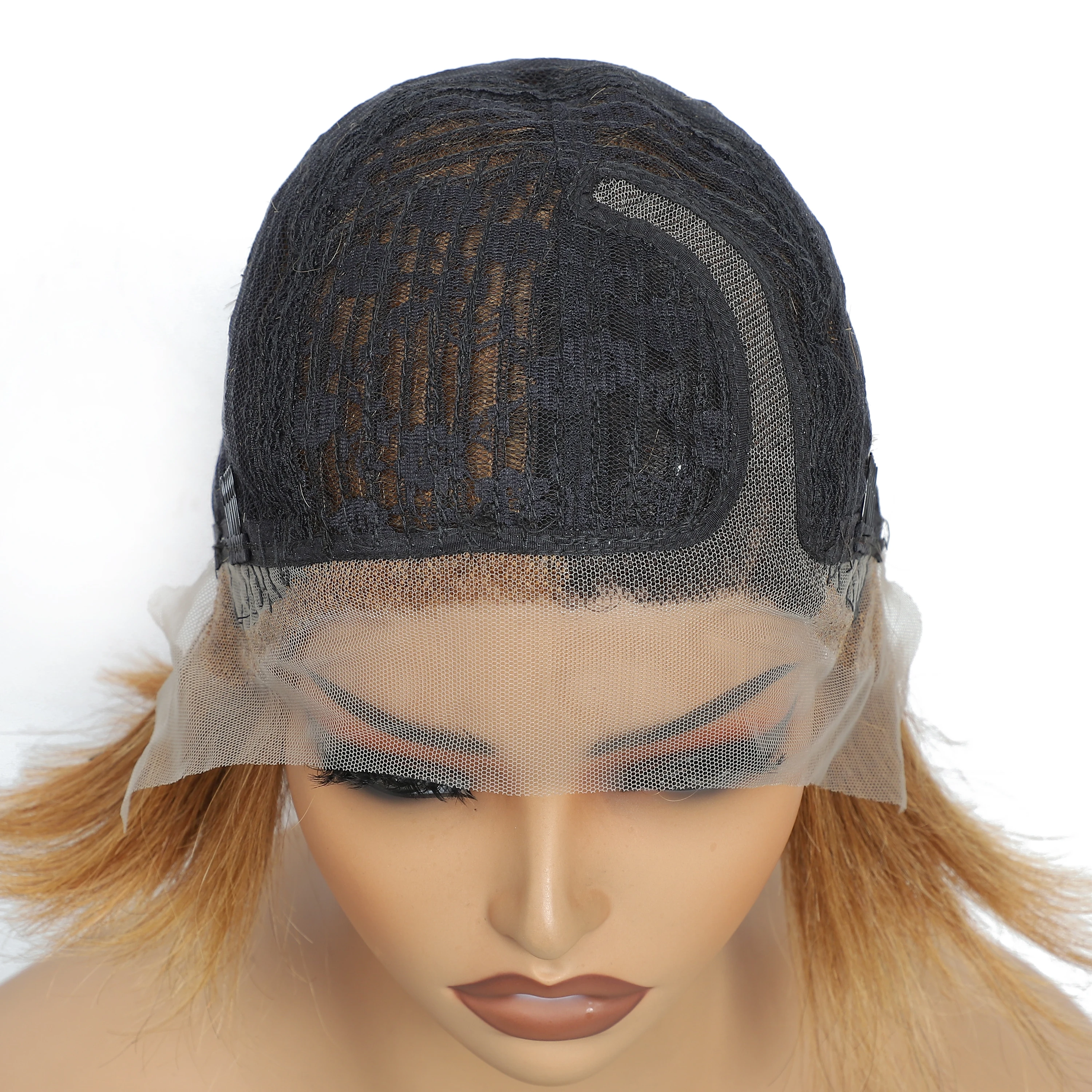T-Front Lace Pixie Cut Echthaarperücken für Frauen, Farbe Braun, Pixie Cut Perücke, 180% Omber Braun, glatte Echthaarperücken HairUGo – Detail 7