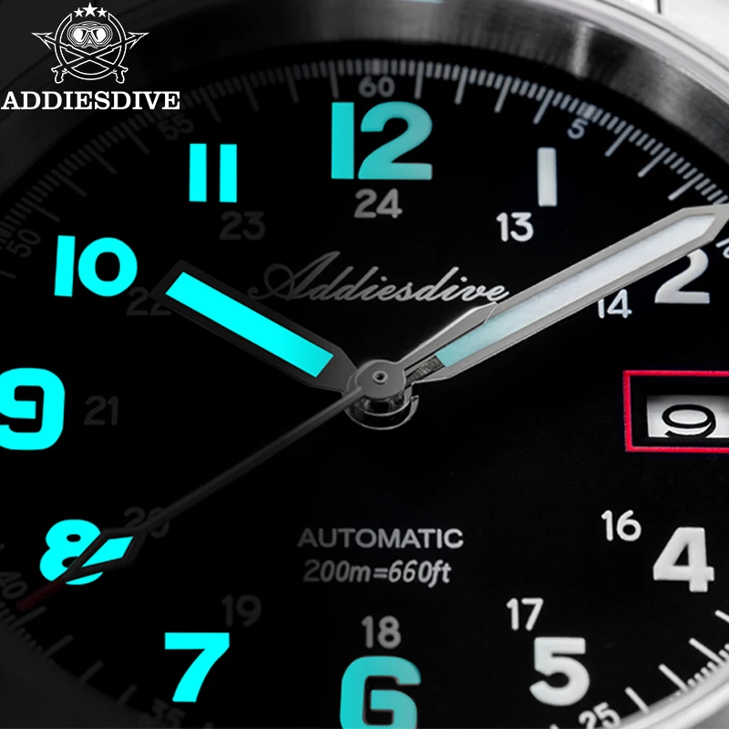 ADDIESDIVE メンズ 自動巻き時計 NH35A 機械式時計 防水 アナログ時計 サファイアガラス BGW9 夜光 レザーストラップ付き