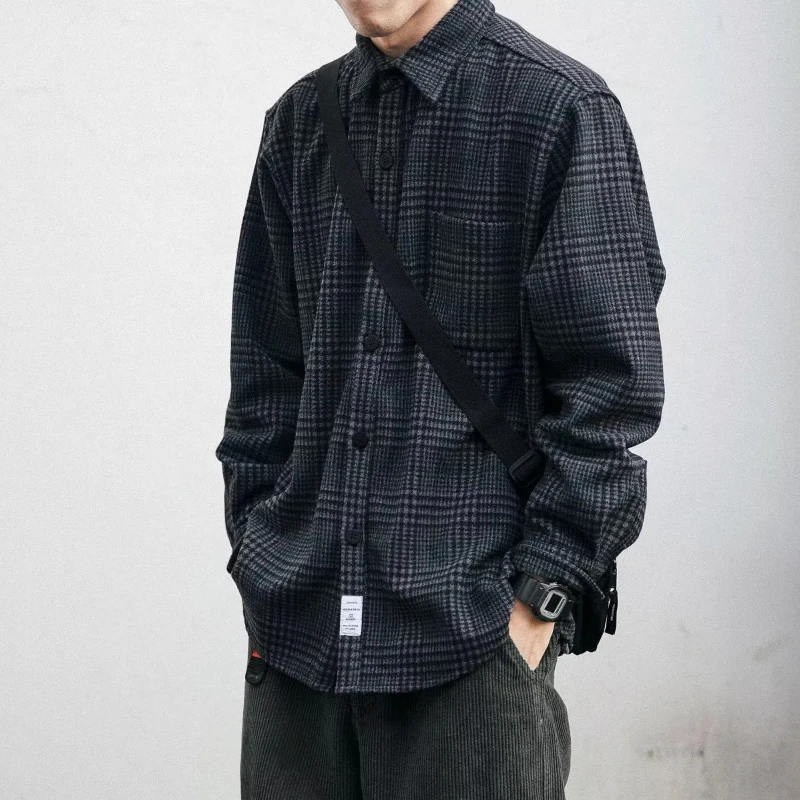 Retro Checkered Shirt Men's Long Sleeved Long Sleeved Trendy Loose and Versatile Comfortable Shirt Casual Woolen Jacket Men