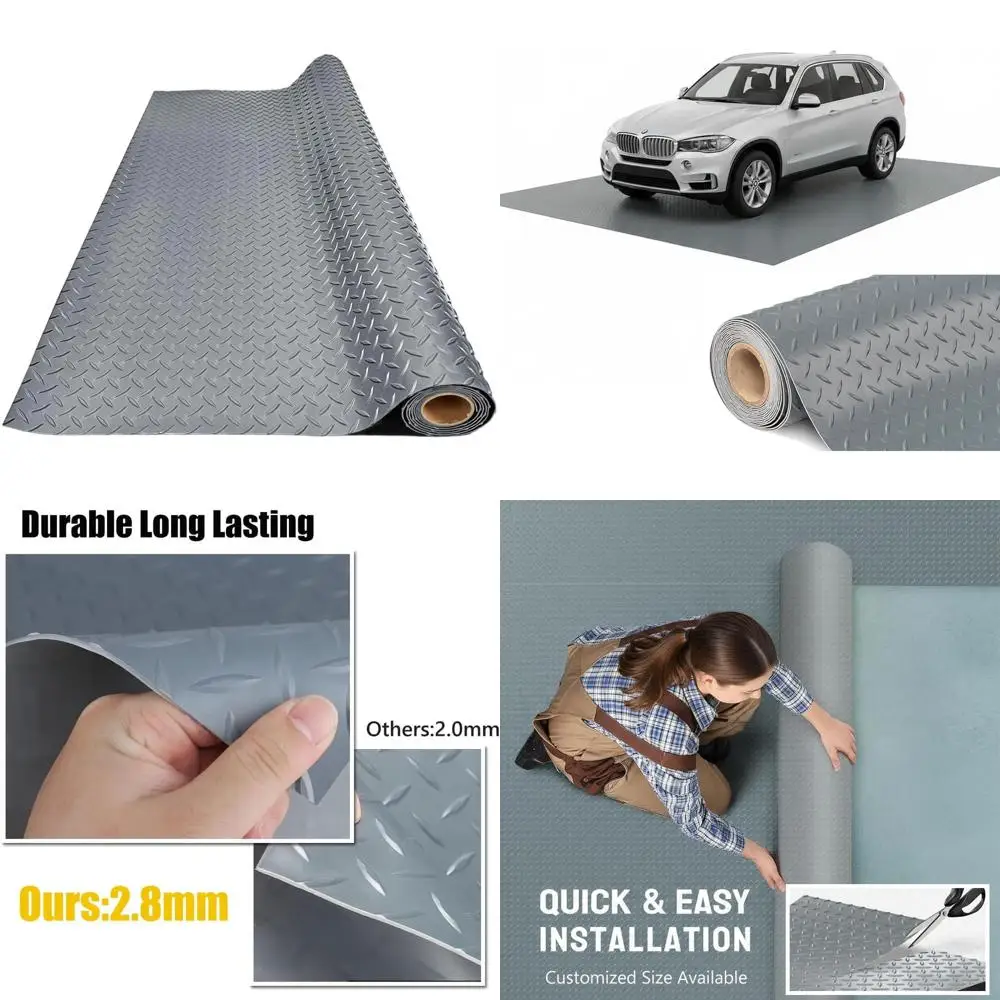 

Thick PVC Garage Floor Mat, Heavy-Duty Waterproof Non-Slip Protection for Cars, Trailers, SUVs, Basements, Gyms (1ft x 64ft) - G