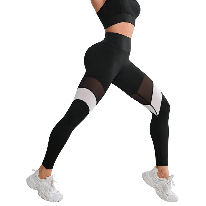 Mallas de Yoga de cintura alta para mujer, Leggings de entrenamiento con Control de barriga, color bloqueado