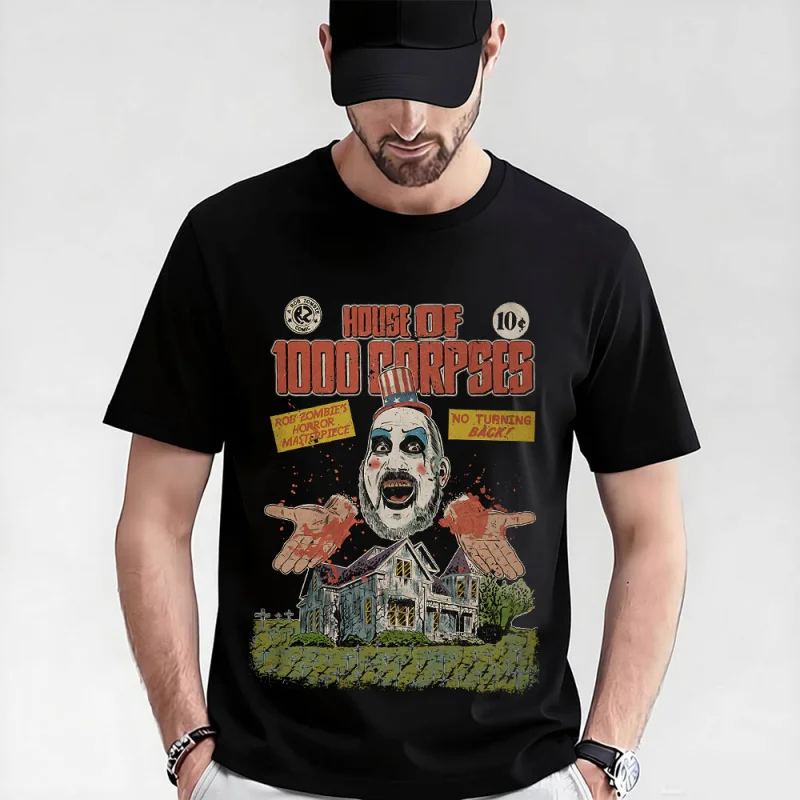 

Horror Movie House of 1000 corpses Scary Halloween Gift t shirt 317 Rob zombie Captain spaulding Graphic Clothes Large size Tops