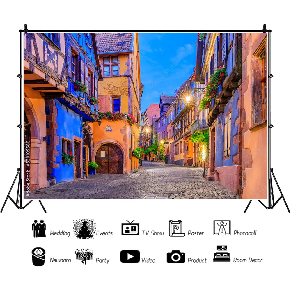 NITREE European Street Building Town Potted Vine Alley Corridor House Scenic Photo Backdrop Photography Background PZ-05