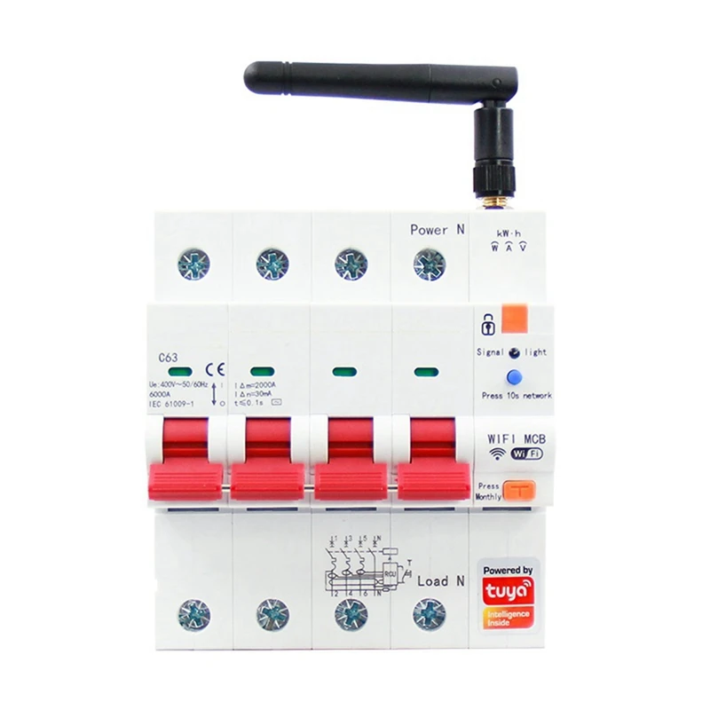 

Tuya Smart Wifi RS485 Breaker Prepaid Meter Timer Switch Voltage Current Protector Voice Control 63A Adjustable