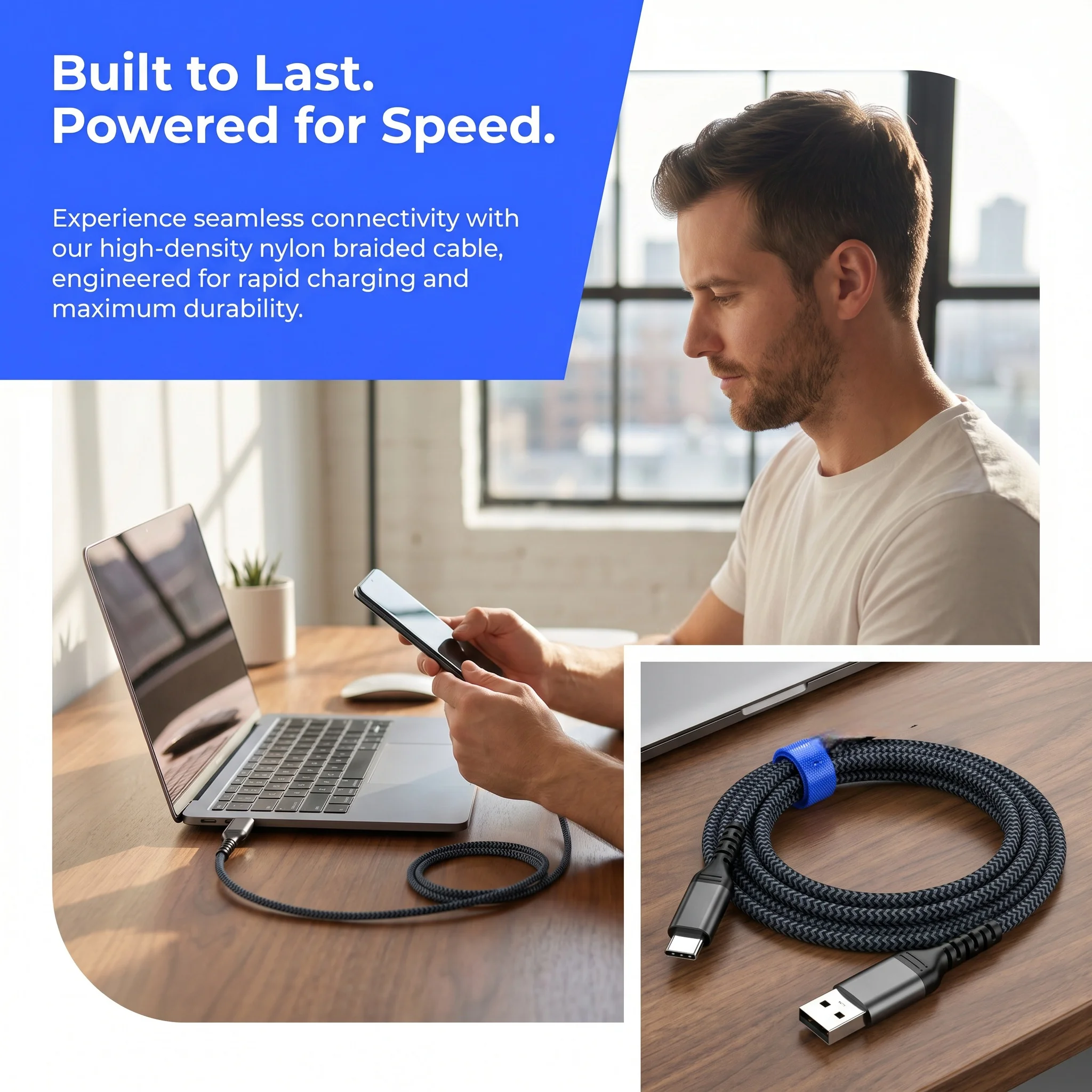 USB 3.2 Type C to A Cable 10Gbps 3A 60W QC3.0 Fast Charging Cable for iPad SSD Hard Data Transfer - view 3