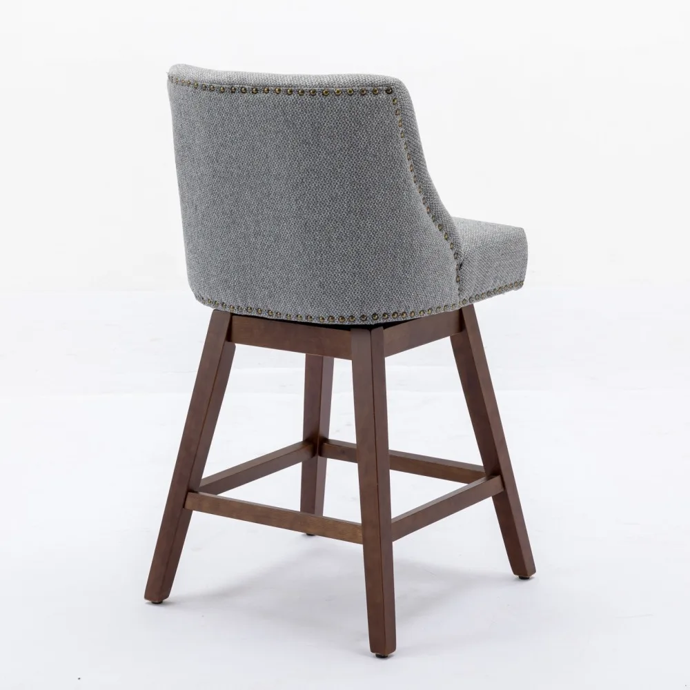 Taburetes de bar giratorios con altura de mostrador y asiento giratorio de 360 grados, juego de 2 taburetes de bar tapizados con altura de asiento de 26 pulgadas de alto, tela en gris