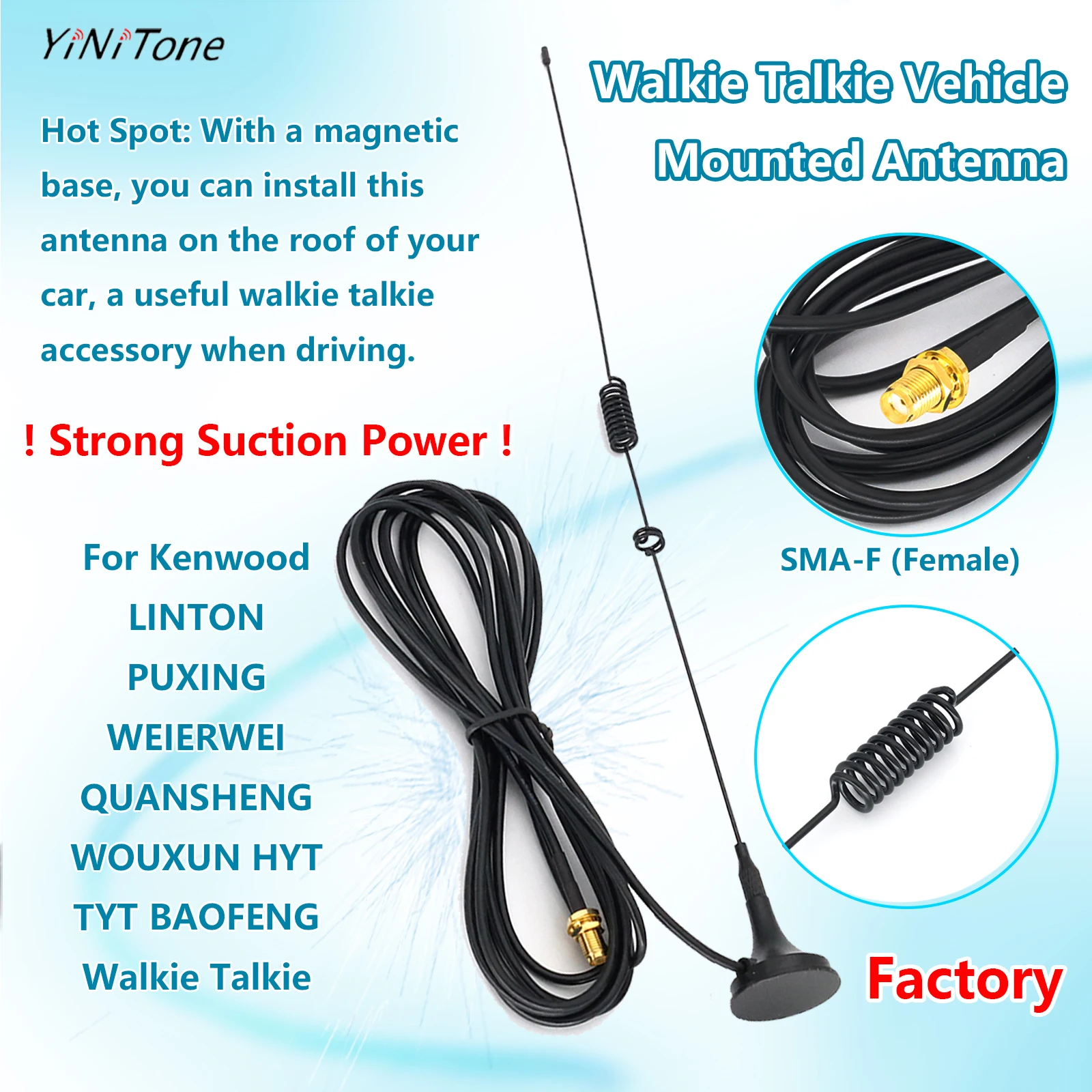 Magnetic HF Vehicle Mounted Antenna SMA-Female Stable Signal For Baofeng 888S UV-5R Kenwood TYT UT-106 Mobile Radio Car Antenna