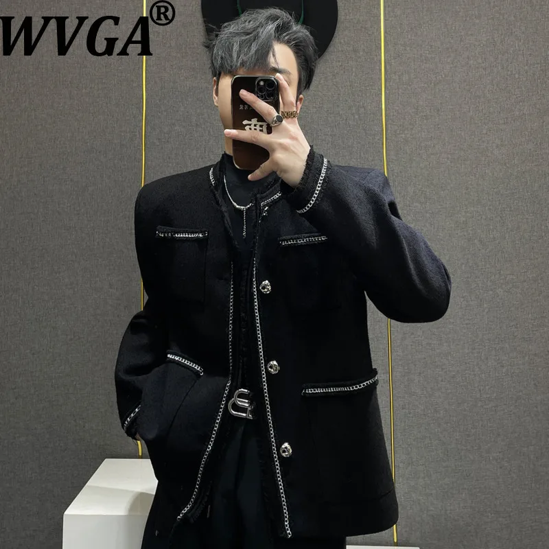 

WVGA Spring Autumn New Men Tide O-Neck Padded Shoulder Trendy Jackets Niche Chic Casual Chain Decoration Design Coats Ins W16476