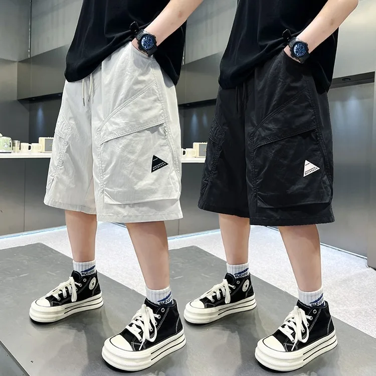 2026 Summer Boys Loose Thin Shorts Kids High Street Trend Casual Sports Shorts Quick Drying Breathable Black Khaki Short Pants