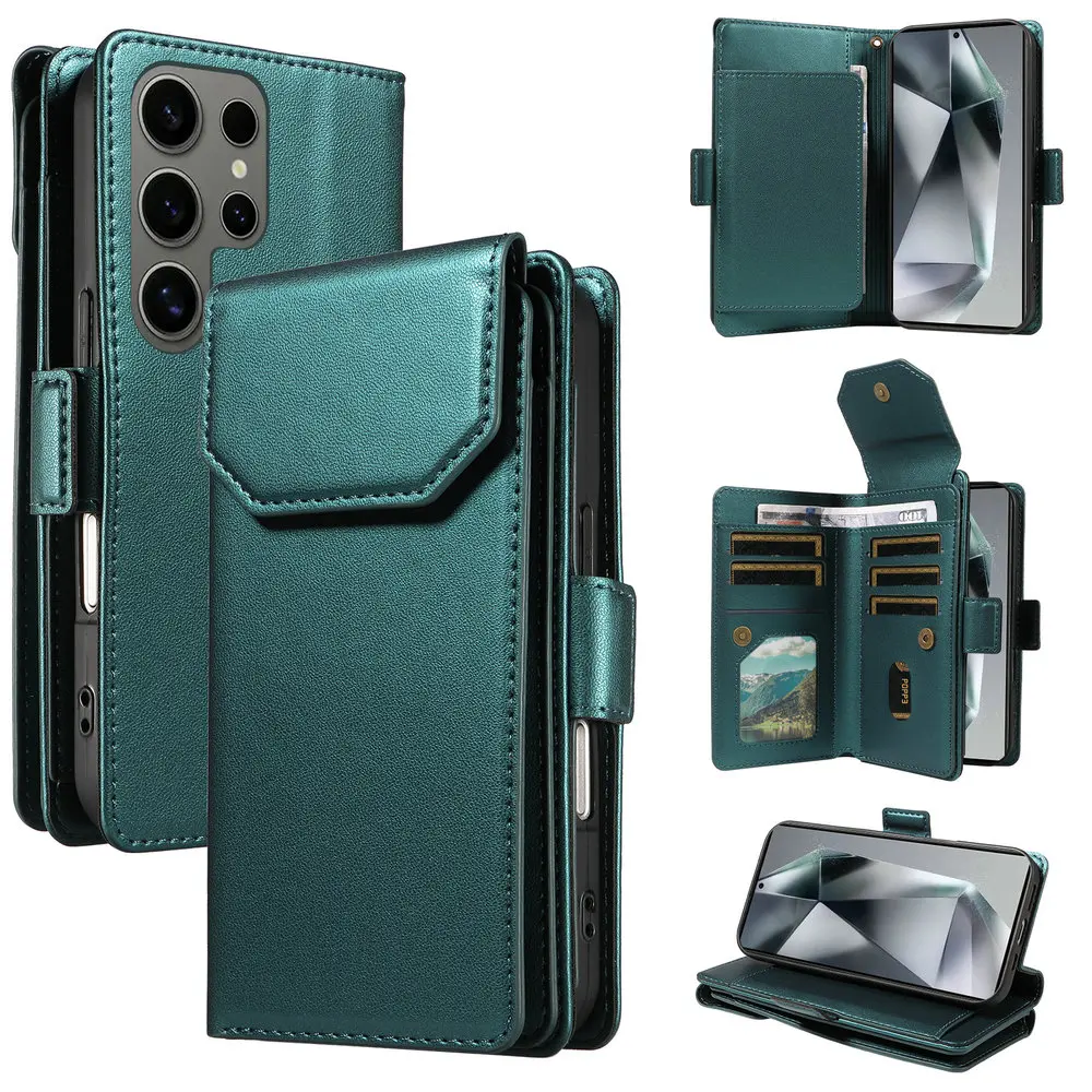 

Роскошный кожаный чехол Multi 11Card Funda для Samsung S25 S24 S23 S22 S21 S20 Ultra Flip Cover Galaxy S25 Edge S 24 FE 23 Plus Etui