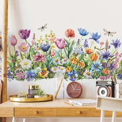Pegatinas de pared de hojas y flores pintadas, decoración de fondo de dormitorio, Mural, embellecedor, papel tapiz autoadhesivo