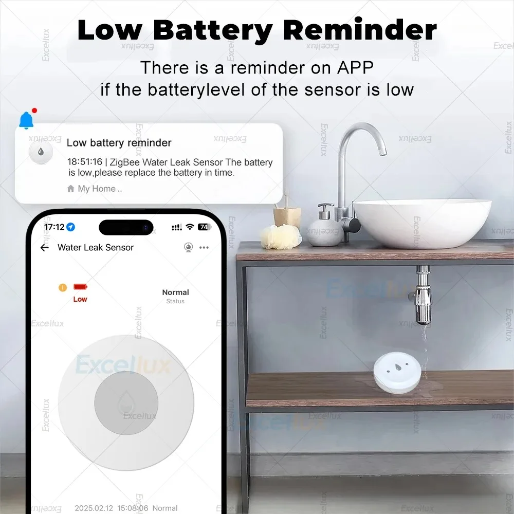 Ewelink  Zigbee Water Leak Sensor ZigBee Water Sensor Flood Water Leakage Alarm Detector App Remote Monitoring Alexa Google Home