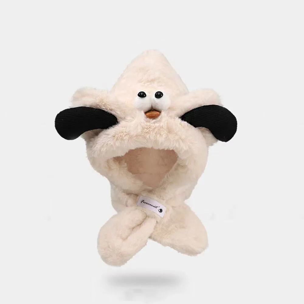 

Fashion Creative Cute Hooded Scarf Puppy Funny Winter Warm Hat Dog Ears Thickened Hat Scarf Set Winter