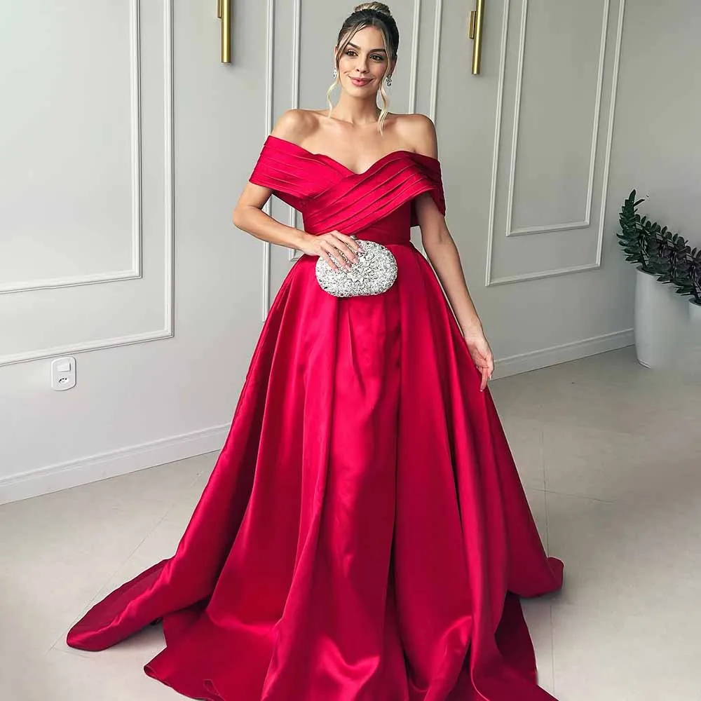 Catasdate A Line Sukienka wieczorowa Off Shoulder Sukienka dla gościa weselnego Plisy Sukienka na formalną okazję dla kobiet Dostosowane