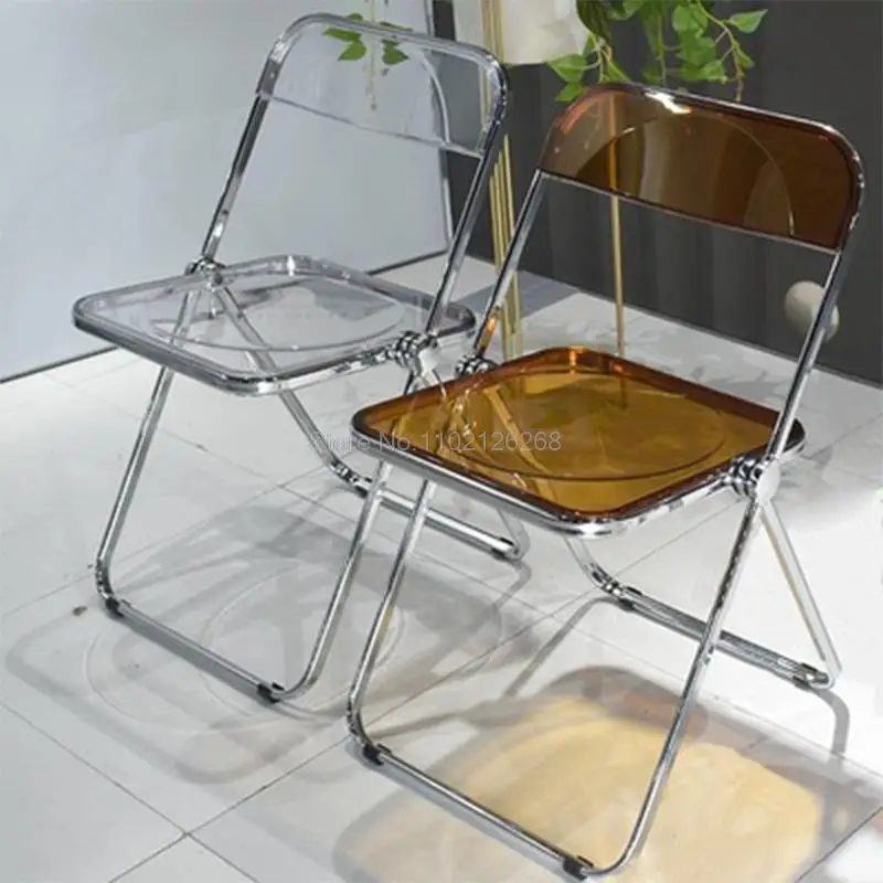 Silla plegable nórdica con respaldo creativo, taburete de plástico transparente para el hogar, silla de comedor, mesa y muebles, taburete de cristal