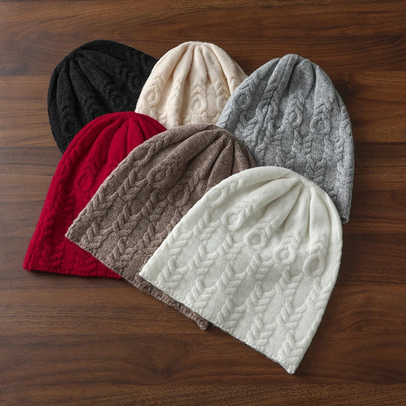 النساء 100% الكشمير الخالص كابل قبعة متماسكة شتاء دافئ لينة أنيق تنوعا محكم معقدة الطقس البارد التبعي #2