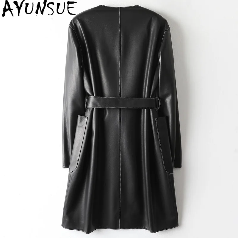 سترة من الجلد الطبيعي من جلد الغنم 100% من AYUNSUE للنساء 2025 معطف متوسط الطول سترات نسائية ملابس الخريف Jaqueta Couro