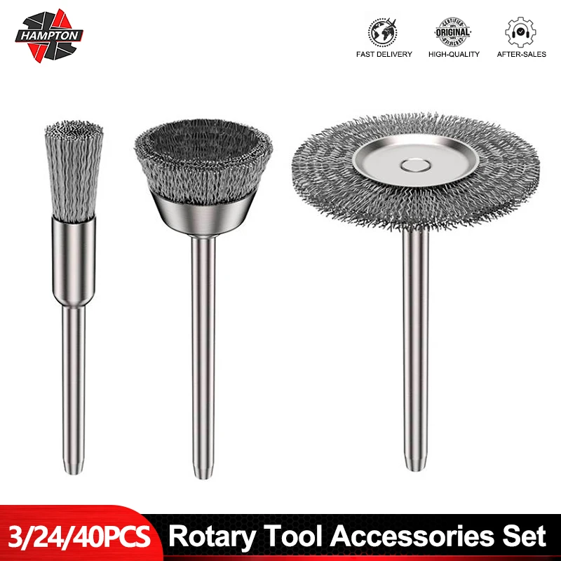 Brass Brush Wire Wheel Brushes Set 3/24/40pcs Set Polishing Rotary Tool Metal Rust Removel Brush For Dremel Tool Accessorie