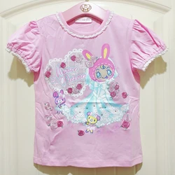Japanese Mp Cute Sweet Cartoon Embroidery Cotton Short Sleeve T-shirt Y2K Mom and Daughter Tops Mother Daughter Matching Clothes