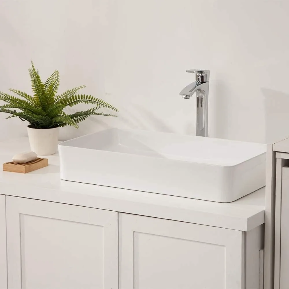 

Bathroom Sink Modern Large Rectangular Above Counter White Porcelain Ceramic Bathroom Vessel Vanity Sink Art Basin Accessories