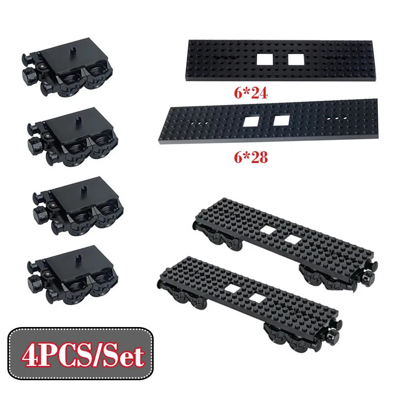 4PCS Train Base Plate Technology Building Blocks Parts Train Wheels/Carriage Support Assembly MOC Bricks DIY Toys Accessories