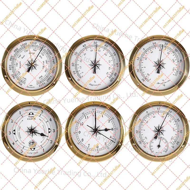 

145Mm Copper Shell Marine Barometer Atmospheric Pressure Gauge Thermohygrometer Clock Set 6-piece Battery Free Weather Pre-order