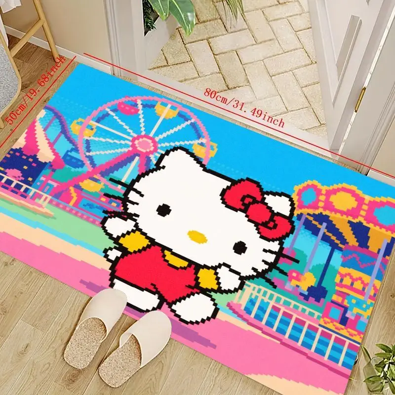 

1 шт. милый коврик Hello Kitty Pixel Art на тему парка развлечений, нескользящий коврик с ярким мультяшным кавайным рисунком для детской комнаты, спальни Li