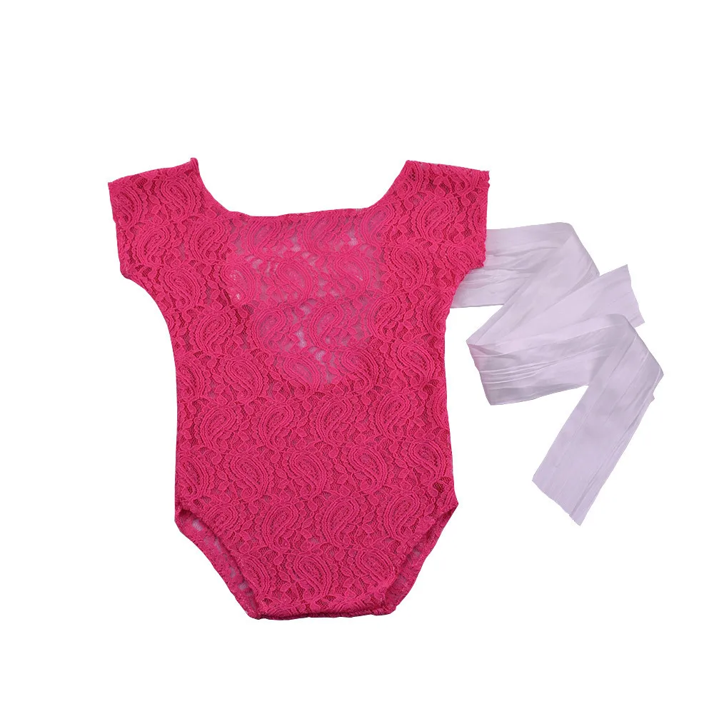 Neonatal Photography Clothing with Bow and Ribbon Thin Lace for Boys  Girls One Piece Jumpsuit Hundred Days Bud Silk Dress