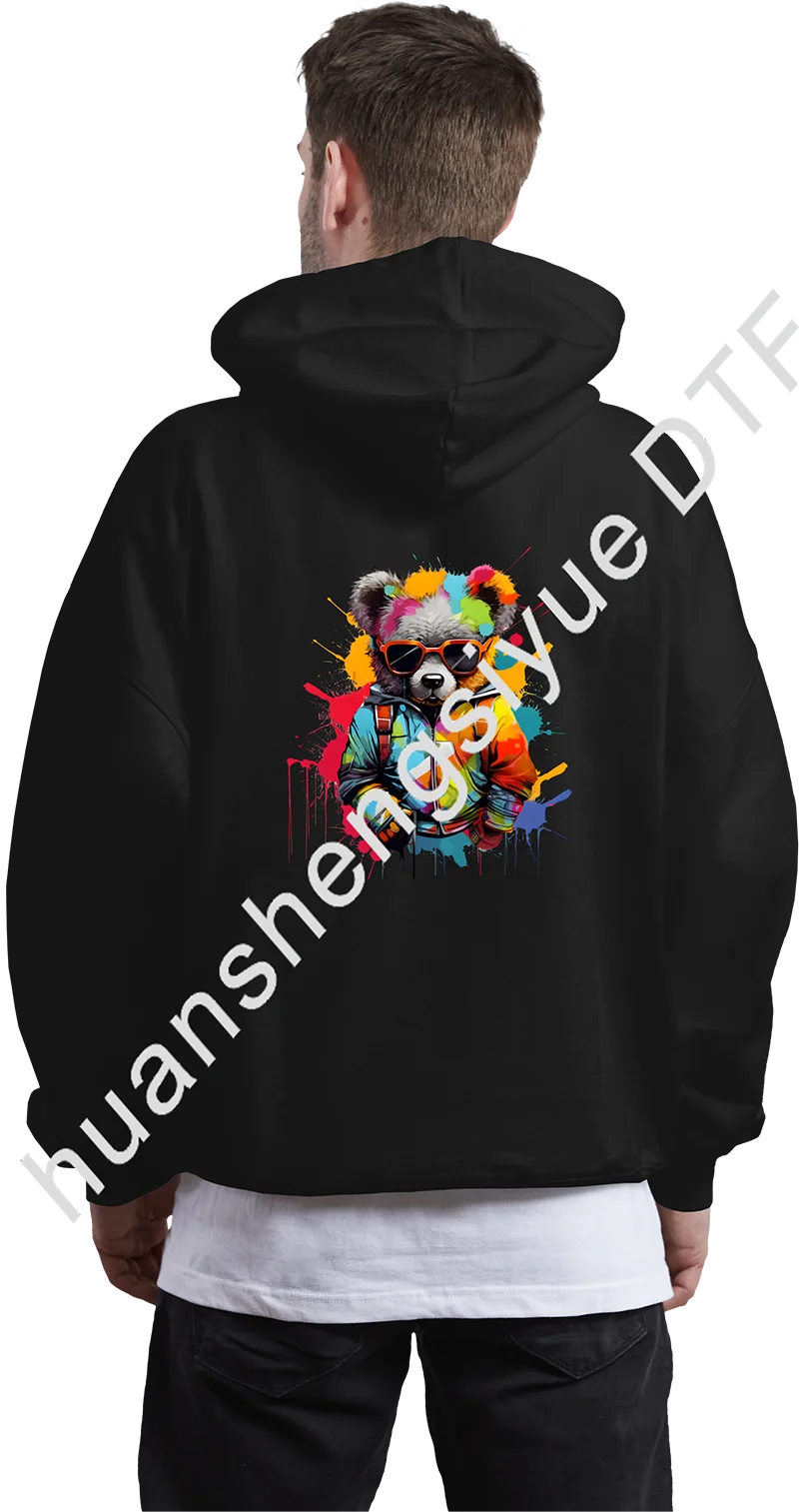 جرافيتي دب مصبوغ رقعة حديدية ، تي-تي-تي-ملابس ذاتية الصنع ، ورق معجون ساخن ، أزياء ips جميلة ، ملابس