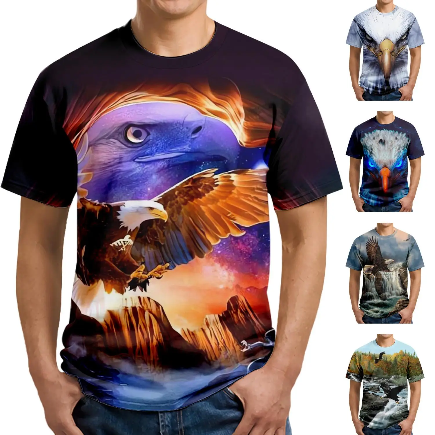 Men 3D Eagle Head Animal Print Crew Neck Short Sleeve Casual Daily T-Shirt Multiple Wildlife Patterns