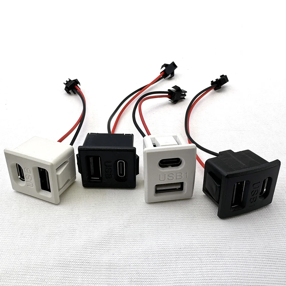 4 Sets Doppelschichtige USB-Buchsen, Typ-C-Buchsen, USB-Lampen-Ladebuchsen, Strombuchsen mit Kabelanschluss – Detail 3