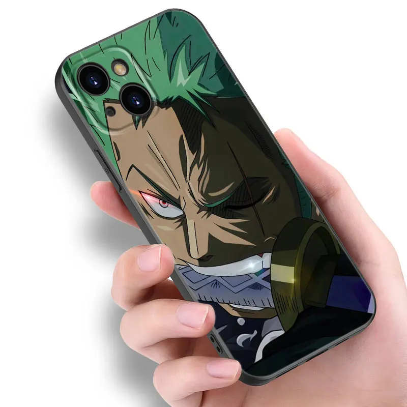 O-One Piece Roronoa Zoro Phone Case For Apple iPhone 12 13 Mini 11 14 15 Pro Max 7 8 Plus X XR XS SE 2020 Black Silicone Case