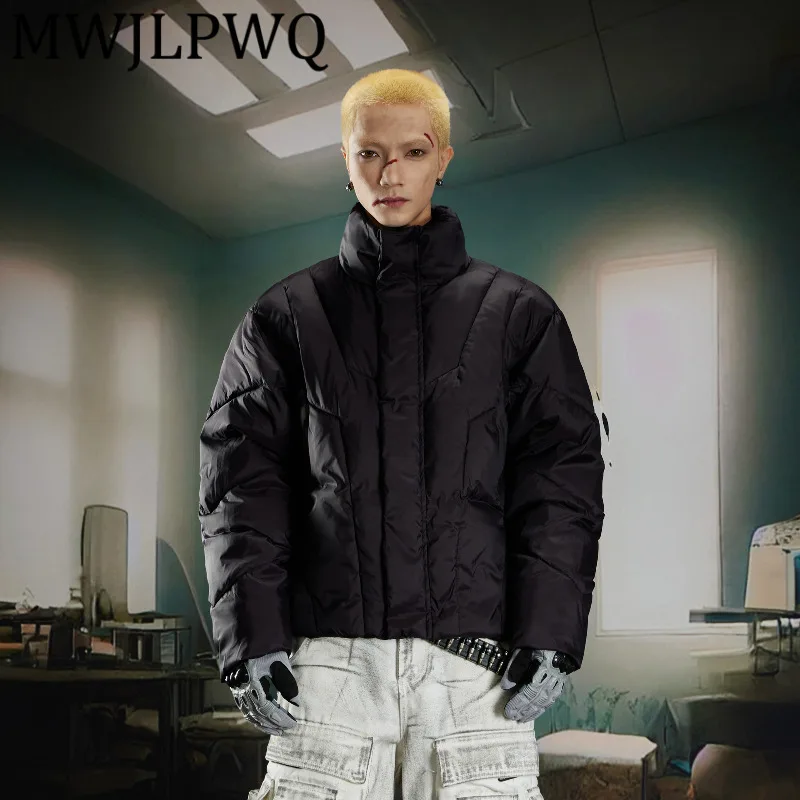 

MWJLPWQ Мужская утолщенная куртка с воротником-стойкой и молнией, стеганая куртка с длинными рукавами, уличное однотонное теплое хлопковое пальто унисекс 12586