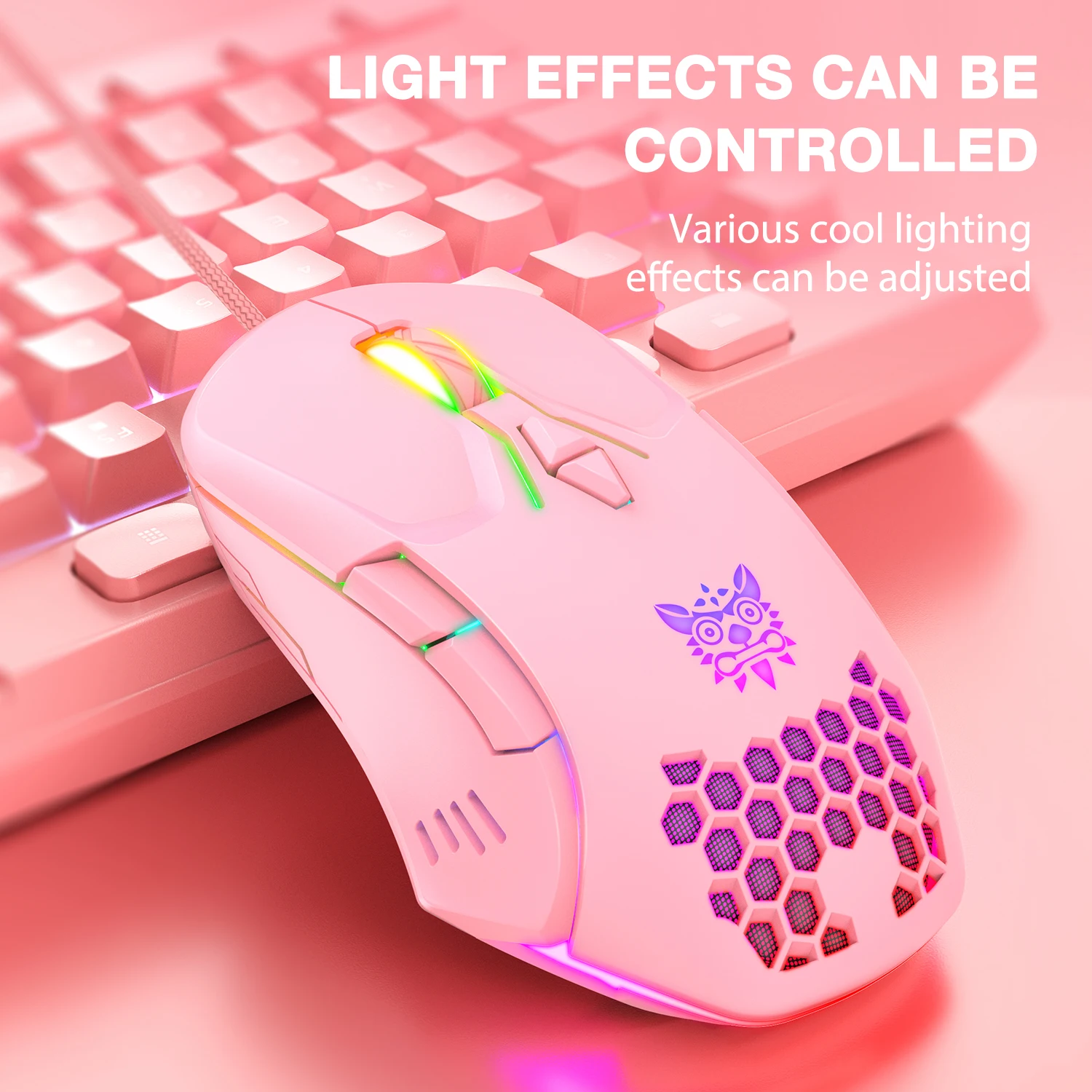 

USB Wired Gaming Mouse Ergonomic Honeycomb Pink Girl Gamer Mice With LED Optical RGB Backlit Mouse For Computer PC Laptop