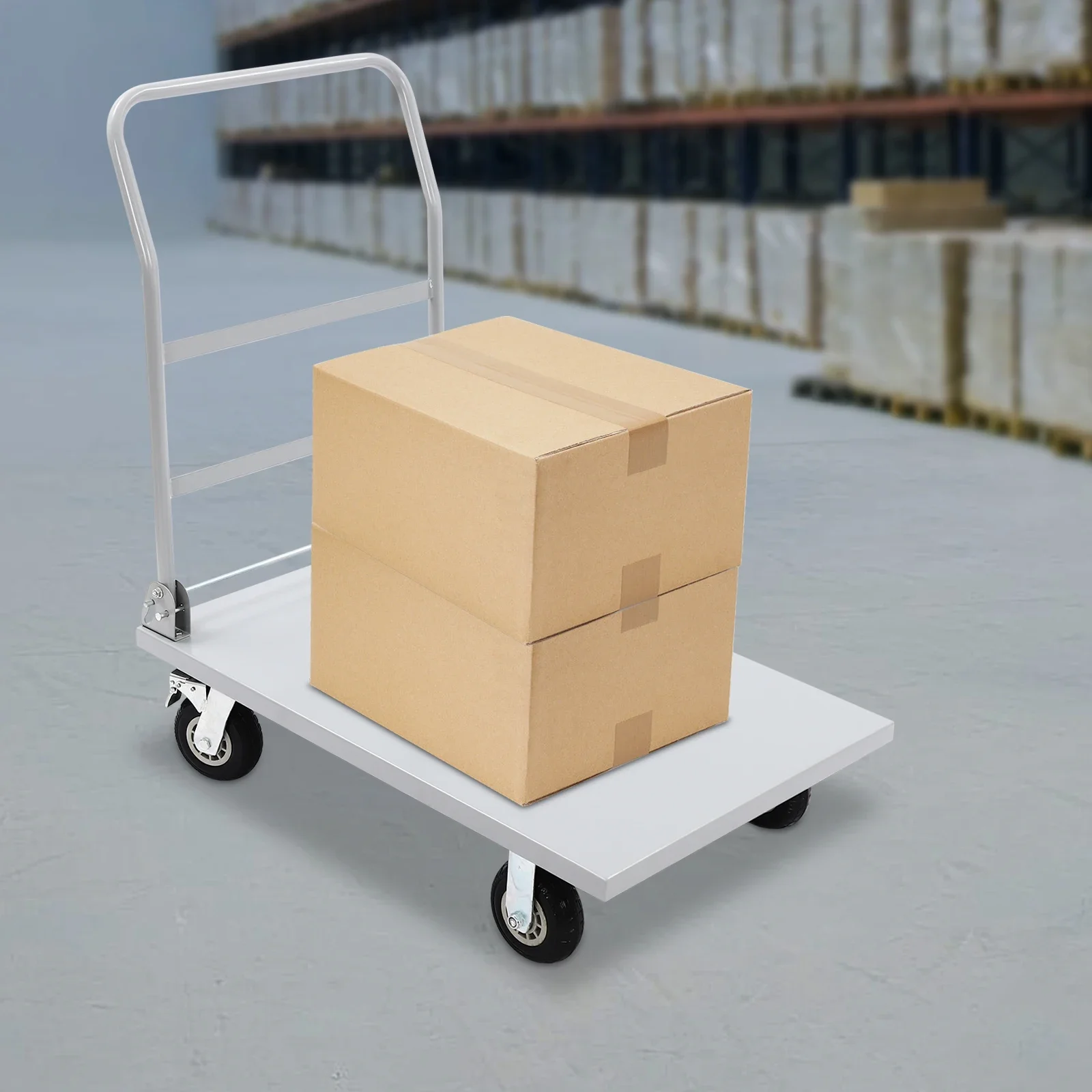 

2000lbs Industrial Silver Flat Dolly Cart Heavy-Duty Iron Hand Truck with Dual Brake Wheels 41.89lbs Lightweight, 36" Platform