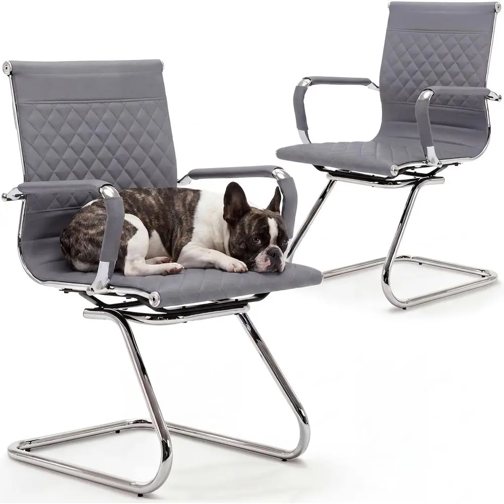 

PU Leather Set of 2 Waiting Room Chairs with Arms - Desk Chairs No Wheels, 400 LB Capacity, Suitable for Conference Rooms, Home